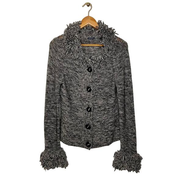 Magaschoni Marled Wool Sweater Cardigan Fringe Size Small - Picture 1 of 6